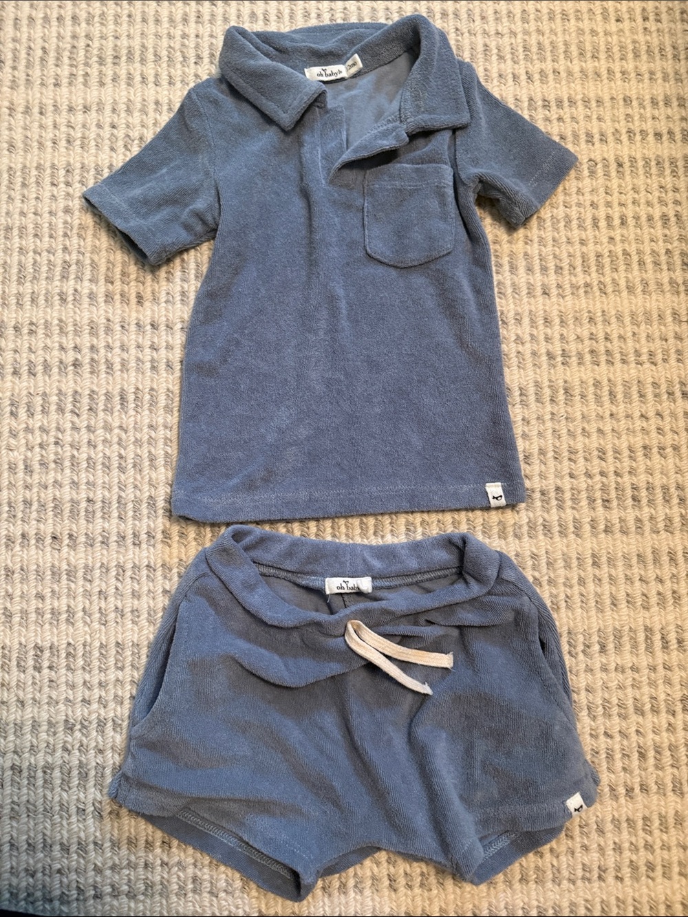 Oh baby! Blue Terry Polo & Shorts Set